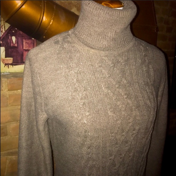 Tan Cable Knit Long Sleeve Midi Sweater Dress Med - Picture 2 of 4